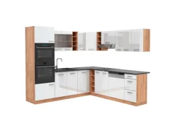 Sale Vicco R-Line Eckküche Weiß Hochglanz/Goldkraft Eiche 237 x 247 cm AP Anthrazit ohne E-Geräte Hochglanz Weiß