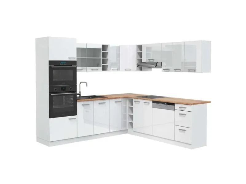 Outlet Vicco R-Line Eckküche Hochglanz/ 237 x 247 cm AP Eiche ohne E-Geräte Weiß