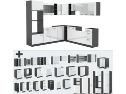 Vicco R-Line Eckküche /Anthrazit 237 x 60 cm ohne Arbeitsplatte ohne E-Geräte Weiß Hochglanz