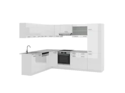 Clearance Vicco R-Line Eckküche Hochglanz/ 227 x 287 cm AP Marmor ohne E-Geräte Weiß