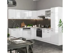 Clearance Vicco R-Line Eckküche Hochglanz/ 227 x 287 cm AP Marmor ohne E-Geräte Weiß