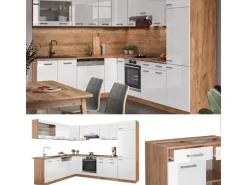 New Vicco R-Line Eckküche Weiß Hochglanz/Goldkraft Eiche 227 x 287 cm AP Eiche ohne E-Geräte Hochglanz Weiß