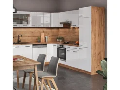 New Vicco R-Line Eckküche Weiß Hochglanz/Goldkraft Eiche 227 x 287 cm AP Eiche ohne E-Geräte Hochglanz Weiß