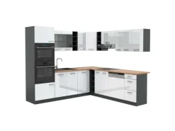 Best Vicco R-Line Eckküche /Anthrazit 237 x 247 cm AP Eiche ohne E-Geräte Weiß Hochglanz
