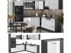 Winkelküchen<Vicco R-Line Eckküche /Anthrazit 237 x 247 cm AP Marmor ohne E-Geräte