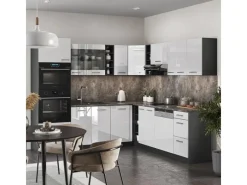 Winkelküchen<Vicco R-Line Eckküche /Anthrazit 237 x 247 cm AP Marmor ohne E-Geräte