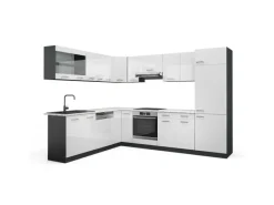 Online Vicco R-Line Eckküche /Anthrazit 227 x 287 cm AP Marmor ohne E-Geräte Weiß Hochglanz