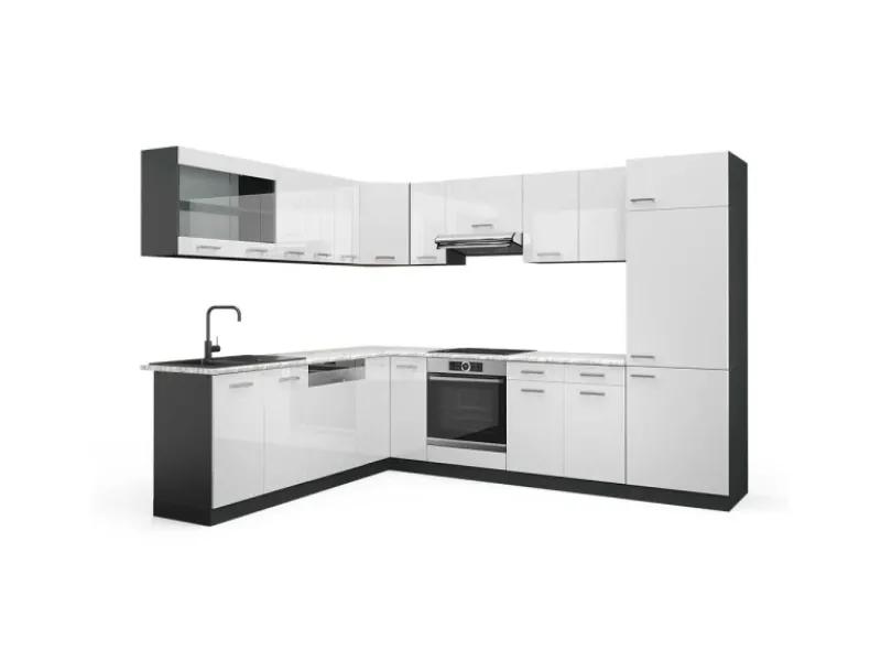 Online Vicco R-Line Eckküche /Anthrazit 227 x 287 cm AP Marmor ohne E-Geräte Weiß Hochglanz