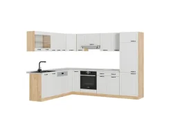 Discount Vicco R-Line Eckküche Weiß Landhaus/Goldkraft Eiche 227 x 287 cm AP Marmor ohne E-Geräte Weiß Struktur