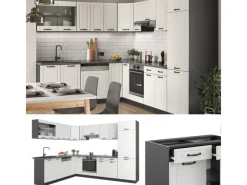 Winkelküchen<Vicco R-Line Eckküche Weiß Landhaus/Anthrazit 227 x 287 cm AP Anthrazit ohne E-Geräte