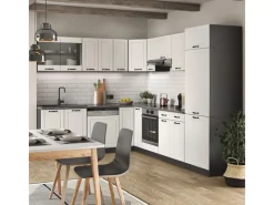 Winkelküchen<Vicco R-Line Eckküche Weiß Landhaus/Anthrazit 227 x 287 cm AP Anthrazit ohne E-Geräte