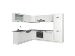 Winkelküchen<Vicco R-Line Eckküche Weiß Landhaus/Weiß 227 x 287 cm ohne Arbeitsplatte ohne E-Geräte