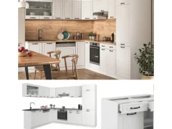 Winkelküchen<Vicco R-Line Eckküche Weiß Landhaus/Weiß 227 x 287 cm AP Anthrazit ohne E-Geräte