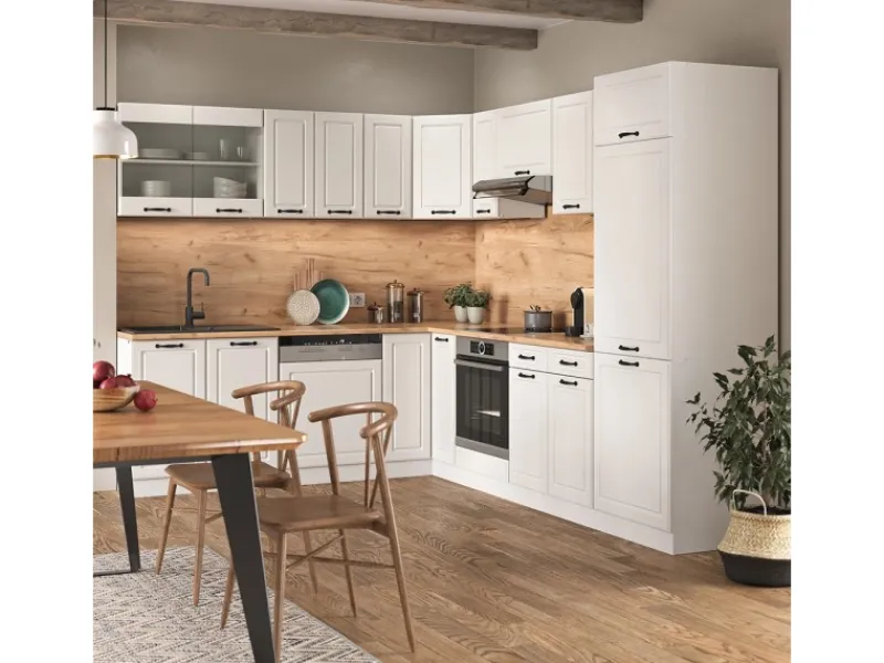 Winkelküchen<Vicco R-Line Eckküche Weiß Landhaus/Weiß 227 x 287 cm AP Anthrazit ohne E-Geräte