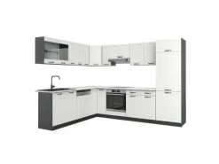 Winkelküchen<Vicco R-Line Eckküche Weiß Landhaus/Anthrazit 227 x 287 cm AP Marmor ohne E-Geräte
