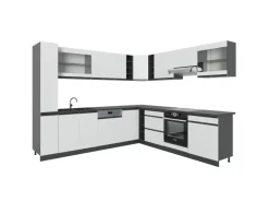 Best Vicco R-Line Eckküche /Anthrazit 257 x 277 cm J-ShapeAP Anthrazit ohne E-Geräte Weiß