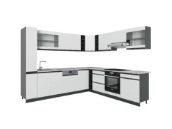 Discount Vicco R-Line Eckküche /Anthrazit 257 x 277 cm J-ShapeAP Marmor ohne E-Geräte Weiß
