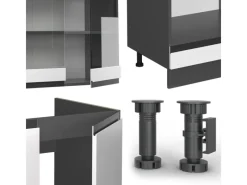 Discount Vicco R-Line Eckküche /Anthrazit 257 x 277 cm J-ShapeAP Marmor ohne E-Geräte Weiß