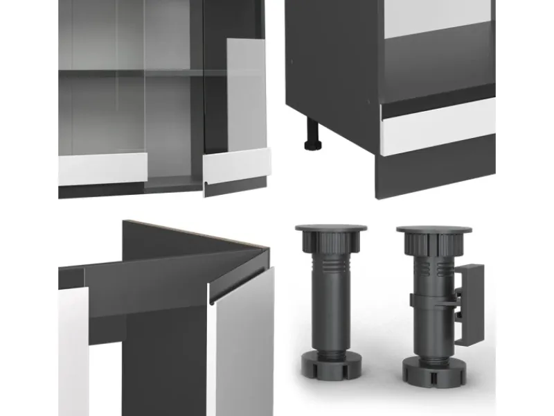 Discount Vicco R-Line Eckküche /Anthrazit 257 x 277 cm J-ShapeAP Marmor ohne E-Geräte Weiß