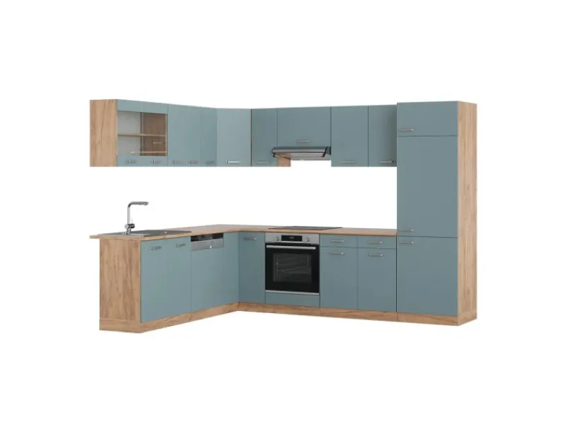 Vicco R-Line Einbauküche Blau-Grau/Goldkraft Eiche 227 x 287 cm ohne Arbeitsplatte ohne E-Geräte< Winkelküchen