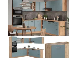 Winkelküchen<Vicco R-Line Einbauküche Blau-Grau/Goldkraft Eiche 237 x 60 cm ohne Arbeitsplatte ohne E-Geräte
