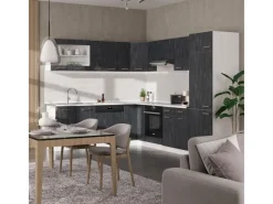 Winkelküchen|Einbauküchen<Vicco R-Line Einbauküche in L-Form Schwarz Beton/Weiß 227 x 287 cm AP Marmor ohne E-Geräte
