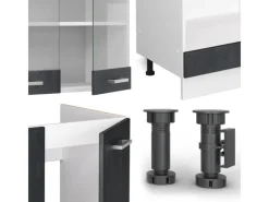 Winkelküchen|Einbauküchen<Vicco R-Line Einbauküche in L-Form Schwarz Beton/Weiß 227 x 287 cm AP Marmor ohne E-Geräte
