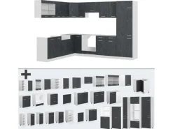 Winkelküchen|Einbauküchen<Vicco R-Line Einbauküche in L-Form Schwarz Beton/Weiß 227 x 287 cm AP Marmor ohne E-Geräte