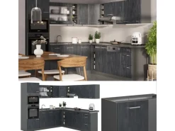 Winkelküchen|Einbauküchen<Vicco R-Line Einbauküche in L-Form Schwarz Beton/Anthrazit 237 x 247 cm ohne Arbeitsplatte ohne E-Geräte
