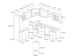 Winkelküchen|Einbauküchen<Vicco R-Line Einbauküche in L-Form Schwarz Beton/Anthrazit 237 x 247 cm ohne Arbeitsplatte ohne E-Geräte