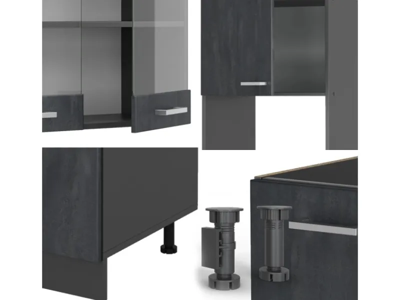 Winkelküchen|Einbauküchen<Vicco R-Line Einbauküche in L-Form Schwarz Beton/Anthrazit 237 x 247 cm ohne Arbeitsplatte ohne E-Geräte