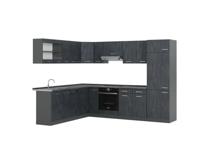 Vicco R-Line Einbauküche in L-Form Schwarz Beton/Anthrazit 227 x 287 cm AP Anthrazit ohne E-Geräte< Winkelküchen|Einbauküchen
