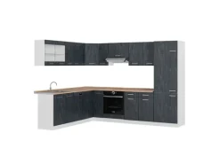 Outlet Vicco R-Line Einbauküche in L-Form Schwarz Beton/Weiß 227 x 287 cm AP Eiche ohne E-Geräte Beton Dunkelgrau