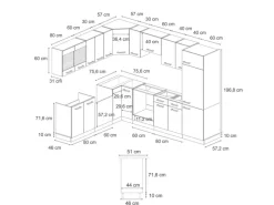 Best Vicco R-Line Einbauküche in L-Form Schwarz Beton/Goldkraft Eiche 227 x 287 cm AP Anthrazit ohne E-Geräte Beton Dunkelgrau