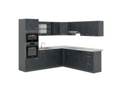Discount Vicco R-Line Einbauküche in L-Form Schwarz Beton/Anthrazit 237 x 247 cm AP Marmor ohne E-Geräte Beton Anthrazit
