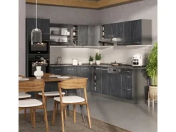 Discount Vicco R-Line Einbauküche in L-Form Schwarz Beton/Anthrazit 237 x 247 cm AP Marmor ohne E-Geräte Beton Anthrazit