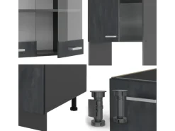 Discount Vicco R-Line Einbauküche in L-Form Schwarz Beton/Anthrazit 237 x 247 cm AP Marmor ohne E-Geräte Beton Anthrazit
