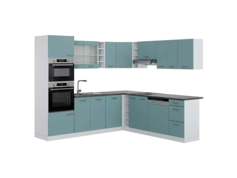 Online Vicco R-Line Einbauküche in L-Form Blau-Grau/Weiß 237 x 247 cm AP Anthrazit ohne E-Geräte Blaugrau