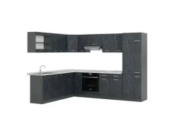 Vicco R-Line Einbauküche in L-Form Schwarz Beton/Anthrazit 227 x 287 cm AP Marmor ohne E-Geräte< Winkelküchen|Einbauküchen