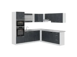 Winkelküchen|Einbauküchen<Vicco R-Line Einbauküche in L-Form Schwarz Beton/Weiß 237 x 247 cm ohne Arbeitsplatte ohne E-Geräte