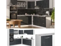 Winkelküchen|Einbauküchen<Vicco R-Line Einbauküche in L-Form Schwarz Beton/Weiß 237 x 247 cm ohne Arbeitsplatte ohne E-Geräte