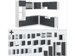 Winkelküchen|Einbauküchen<Vicco R-Line Einbauküche in L-Form Schwarz Beton/Weiß 237 x 247 cm ohne Arbeitsplatte ohne E-Geräte
