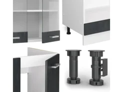 Vicco R-Line Einbauküche in L-Form Schwarz Beton/Weiß 227 x 287 cm ohne Arbeitsplatte ohne E-Geräte< Winkelküchen|Einbauküchen