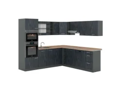 Vicco R-Line Einbauküche in L-Form Schwarz Beton/Anthrazit 237 x 247 cm AP Eiche ohne E-Geräte< Winkelküchen