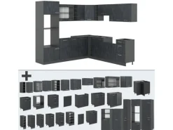 Vicco R-Line Einbauküche in L-Form Schwarz Beton/Anthrazit 237 x 247 cm AP Eiche ohne E-Geräte< Winkelküchen
