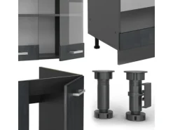Winkelküchen|Einbauküchen<Vicco R-Line Einbauküche in L-Form Schwarz Beton/Anthrazit 227 x 287 cm ohne Arbeitsplatte ohne E-Geräte
