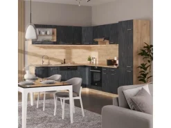 Vicco R-Line Einbauküche in L-Form Schwarz Beton/Goldkraft Eiche 227 x 287 cm ohne Arbeitsplatte ohne E-Geräte< Einbauküchen|Winkelküchen