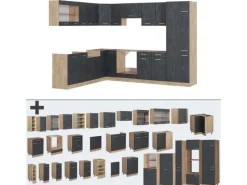 Vicco R-Line Einbauküche in L-Form Schwarz Beton/Goldkraft Eiche 227 x 287 cm ohne Arbeitsplatte ohne E-Geräte< Einbauküchen|Winkelküchen