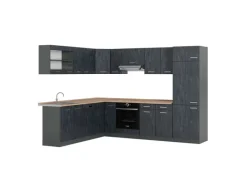 Winkelküchen|Einbauküchen<Vicco R-Line Einbauküche in L-Form Schwarz Beton/Anthrazit 227 x 287 cm AP Eiche ohne E-Geräte