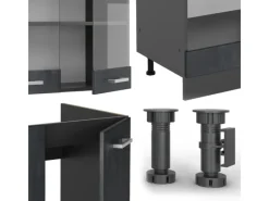 Winkelküchen|Einbauküchen<Vicco R-Line Einbauküche in L-Form Schwarz Beton/Anthrazit 227 x 287 cm AP Eiche ohne E-Geräte